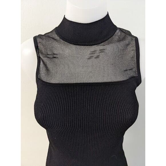 Milly XS Ribbed Mesh Combo Tank Top Black Mock Neck Sleeveless - Picture 4 of 9